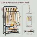 Furologee Clothes Racks for Hanging Clothes, Double Rods Clothing Rack with 3-Tier Storage Shelves, Rolling Garment Wardrobe with Wheels, Portable Free Standing Closet for Bedroom, Laundry Room, Black