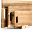 Acacia Cutting Board Set of 3 with Holder, Solid Acacia Wood Chopping Boards, Thick Kitchen Cutting Boards, Serving Boards for Meat, Vegetables and Fruits