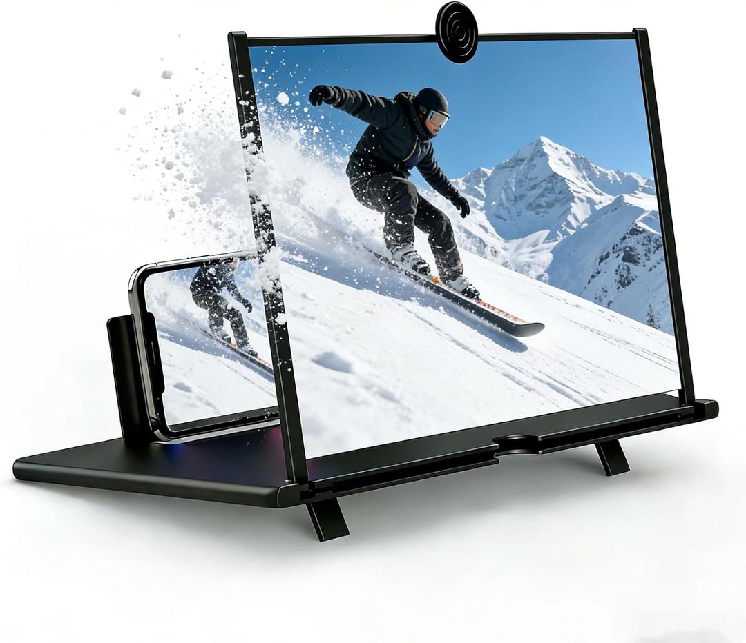 Screen Magnifier for Cell Phone, 12-inch 3D HD Portable Magnifying Screen with Foldable Stand for Movies & Gaming, Upgrade Universal Phone Screen Amplifier Compatible with All Smartphones (Black)