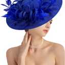 dressfan Fascinator Hats for Women,Linen Vintage Feather Headwear for Derby/Church/Wedding/Cocktail/Tea Party (Blue)