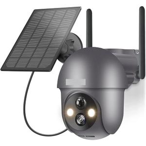 Solar Security Camera 3MP Battery Camera Rechargeable Solar Panel 360° Spotlight Security Surveillance Outdoor Wireless PIR Humanoid Detection (3MP Grey Camera 64GB)