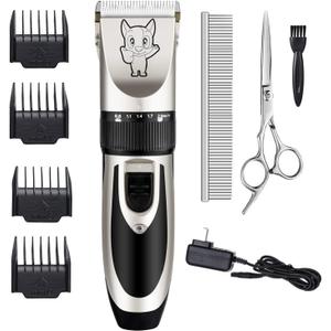 Dog Grooming Kit Clippers, Low Noise, Electric Quiet, Rechargeable, Cordless, Pet Hair Thick Coats Clippers Trimmers Set, Suitable for Dogs, Cats, and Other Pets (Silver)