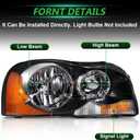 Headlights Assembly Pair for 2003-2014 Volvo XC90 Halogen Headlamps Head Lights Replacement Passenger Side, NOT Including Bulbs Black Housing with Clear Reflector