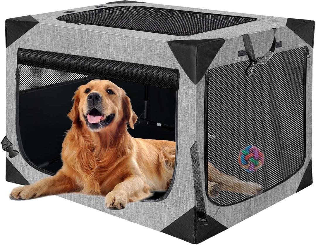 Dog Crate 30x21x21 Inch for Large or Medium Dogs, Portable and Foldable Design Perfect for Travel or Home Use, Dog Kennel with 3-Door (Light Grey)