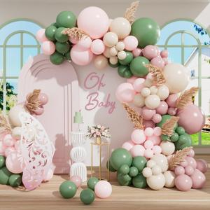 Vurxanqo Baby in Bloom Balloon Arch Kit, White Sand Pastel Pink Sage Green and Pink Balloon Garland Arch Kit for Boho Baby Shower Decoration for Girl Birthday Party Decoration