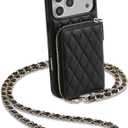 LAMEEKU for iPhone 17 Pro Case Wallet with Card Holder,RFID Blocking Wrist Strap Crossbody Cover for Women 6.3" Black