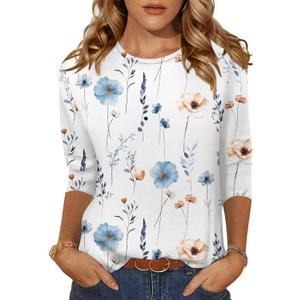 Zeagoo Women's Casual 3/4 Sleeve T-Shirts Crew Neck Cute Tunic Tops Basic Tees Blouses Loose Fit Business Work Tee Tops S-3XL (Medium)