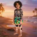 Boys Halloween Costume Kids Ocean Costume with Printed Tattoos Shirt Pants for Dress Up Birthday Outfit (120)