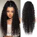 Flufymooz Ponytail Extension, 26 Inch Bohemian Style Drawstring Ponytail Hair Extensions for Women, Long Curly Wavy Pony Tail Natural Synthetic Hairpiece for Women (26 Inch Natural Black)