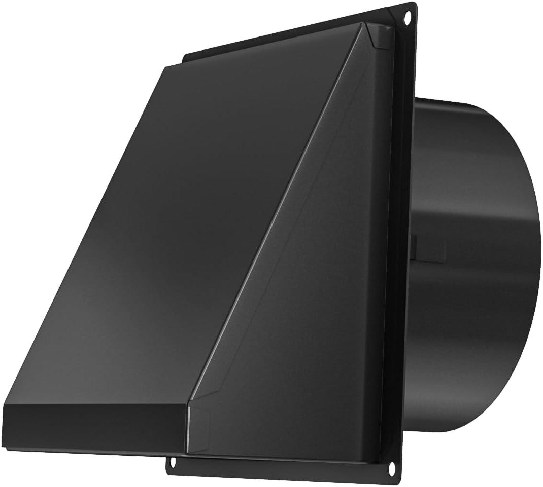 Hon&Guan Dryer Vent Cover Outside with Removable Mesh, Wall Mount Extractor Vent with Rubber Cushioned Non-Return Flap, Stainless Steel Outside Dryer Vent Cover for House (Black, 4 Inch)