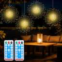 Starburst Sphere Lights with Remote Control 120 LED Firework Light 8 Modes Wedding Decorative Hanging Lights for Party Patio Garden Warm White 4 Pack