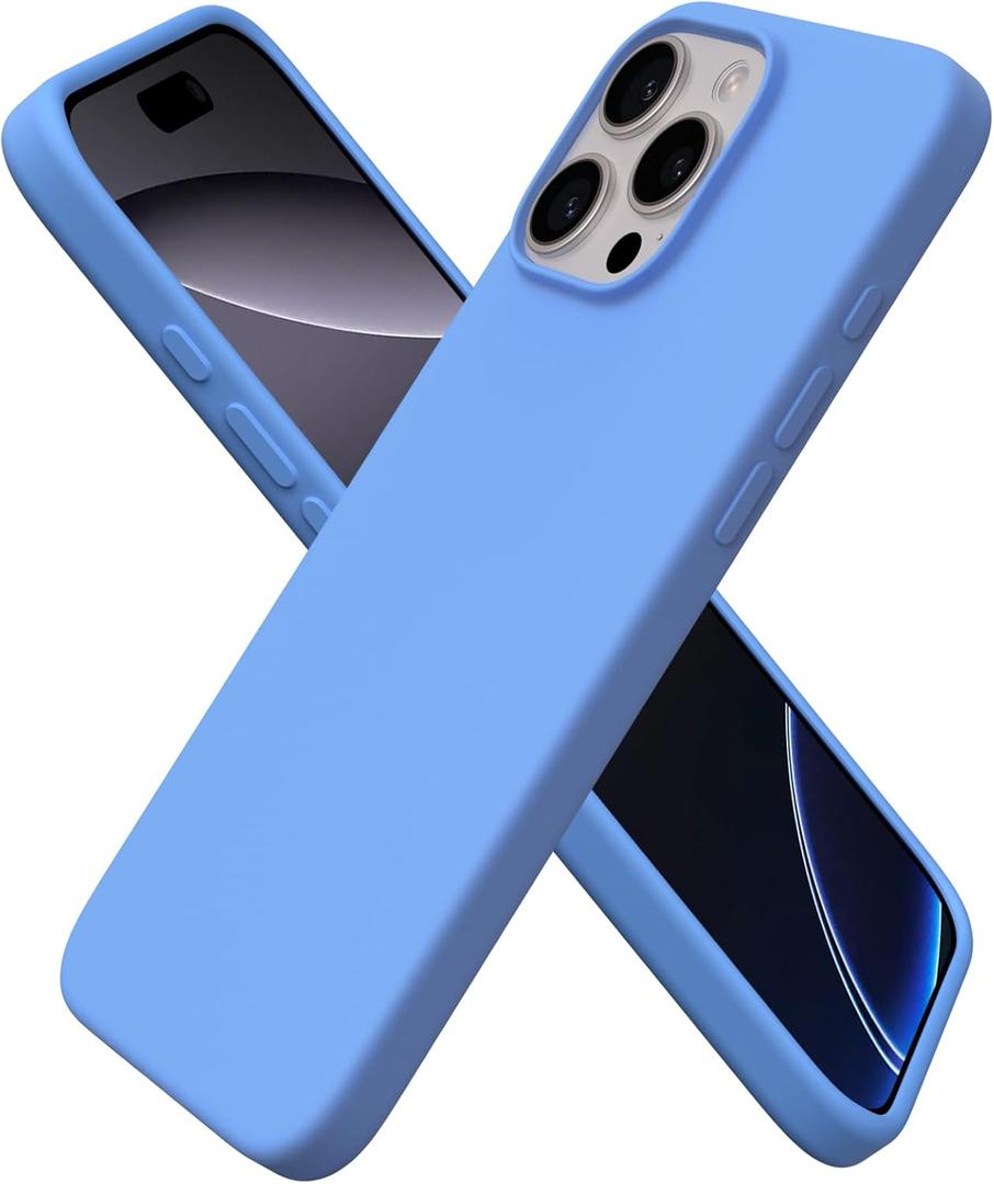ORNARTO Compatible with iPhone 16 Pro Max Case 6.9", Slim Liquid Silicone 3 Layers Soft Gel Rubber Shockproof Protective Cover with Anti-Scratch Microfiber Lining-Sky Blue