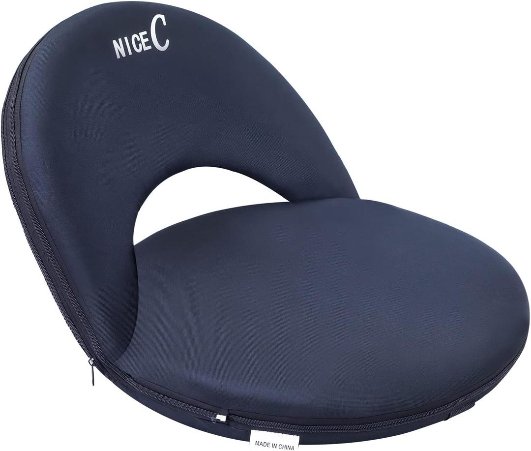 Nice C Stadium Seats, Floor Chairs, Bleacher Chairs, 10-Position Reclining Waterproof Cushion, Ultralight, Foldable, Extra Thick Padding, with Shoulder Strap & Net Pocket (Set of 1 Black)