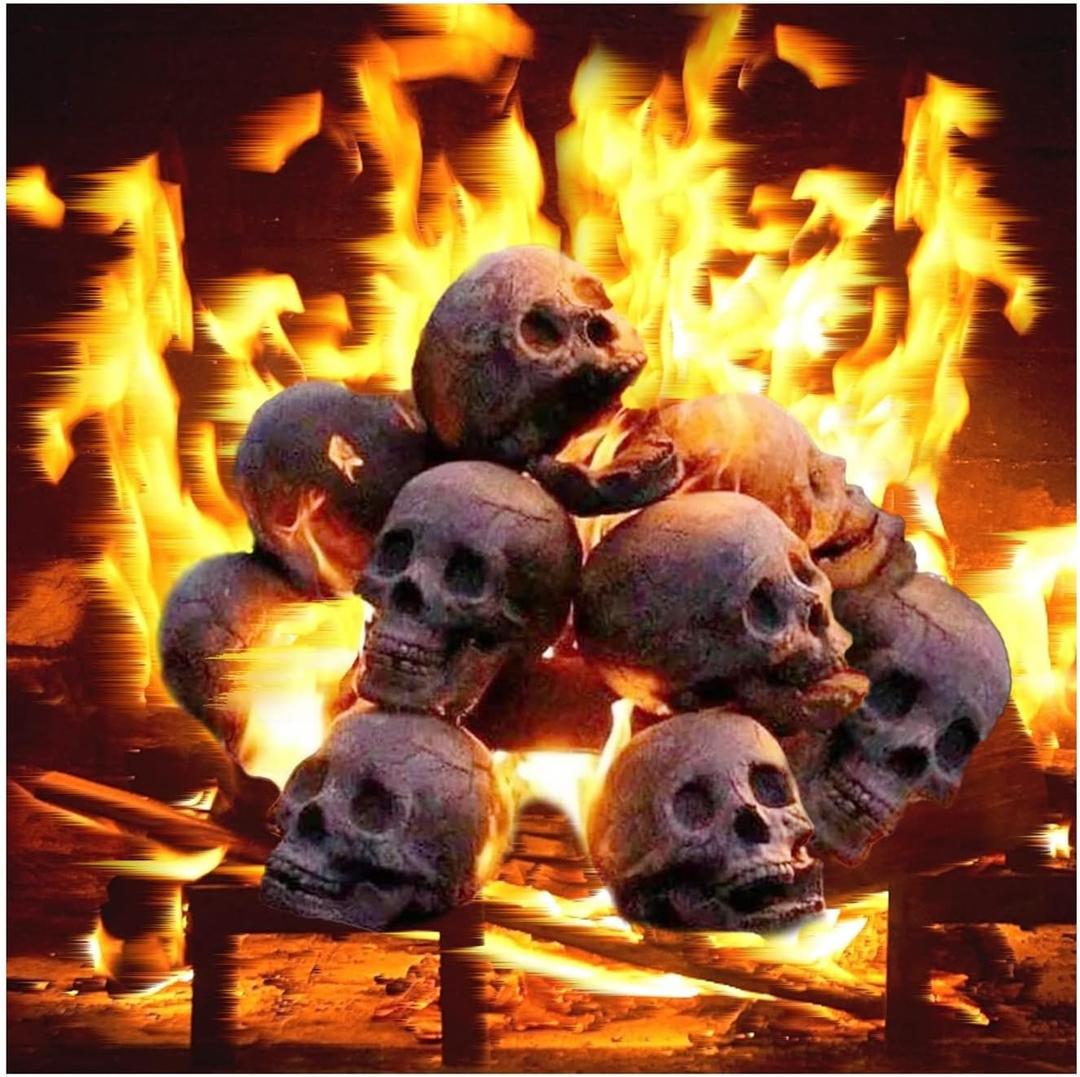 2022 New Terrifying Human Skull Fire Pit, Fireproof Imitated Human Skull Ceramic, Durable Reusable Fire Pit Skulls, Halloween Skulls Shaped Fire Stones for Fire Pits Bonfire Campfire Fireplaces (6PCS)