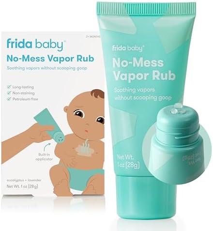 Frida Baby No-Mess Vapor Rub, Baby Vapor Rub for Chest, Neck, Back + Foot, Non-Medicated, Petroleum-Free, Hands-Free Applicator Tube, Non-Staining, Soothing Eucalyptus & Lavender for Sleep