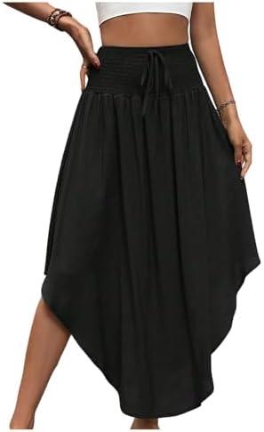 Verdusa Women's Asymmetrical Ruffle Maxi Skirt Shirred Drawstring High Waisted Long Skirts Mediun Verdusa Women's Asymmetrical Ruffle Maxi Skirt Shirred Drawstring High Waisted Long Skirts Mediun