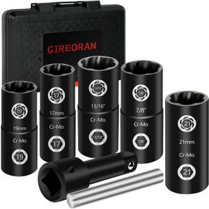 GIREORAN 2 IN 1 Lug Nut Socket Set & Wheel Lock Removal Kit, 7 Piece Flip Socket Design Lug Nut Remover for Installing Standard Hex Nut, Bolt and Removal of Stripped, Rusted, Rounded-Off Bolts, Nuts