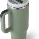 40 oz Tumbler with Handle Straw Lid Insulated Stainless Steel Vacuum Keep Drinks Cold Coffee Cup Holder Friendly Gifts for Women Men Lover Car Gym Travel, Matcha Green