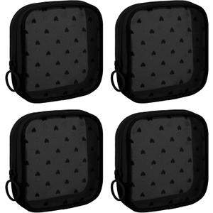 4 Pieces Mini Zipper Nylon Mesh Pouch, Mesh Cosmetic Bags Makeup Bags, Multipurpose Travel Toiletry Bags for Office Supplies and Travel Accessories (Heart Print-Black, S)