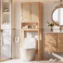 Over the Toilet Storage Cabinet, Bathroom Storage Cabinet with Rattan Doors, Bathroom Cabinet Over Toilet with Adjustable Shelf, Tall Freestanding Over Toilet Bathroom Organizer, Boho Natural Style, 9 Inches X 23 Inches X 68 Inches