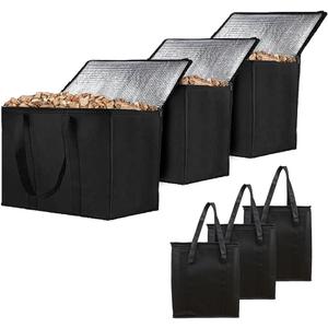 3Pcs Wood Pellet Storage Containers, Black Waterproof Wood Fuel Pellet Storage Containers Grill Pellet Storage Bag for Charcoal, Grill, Camping, Outdoor