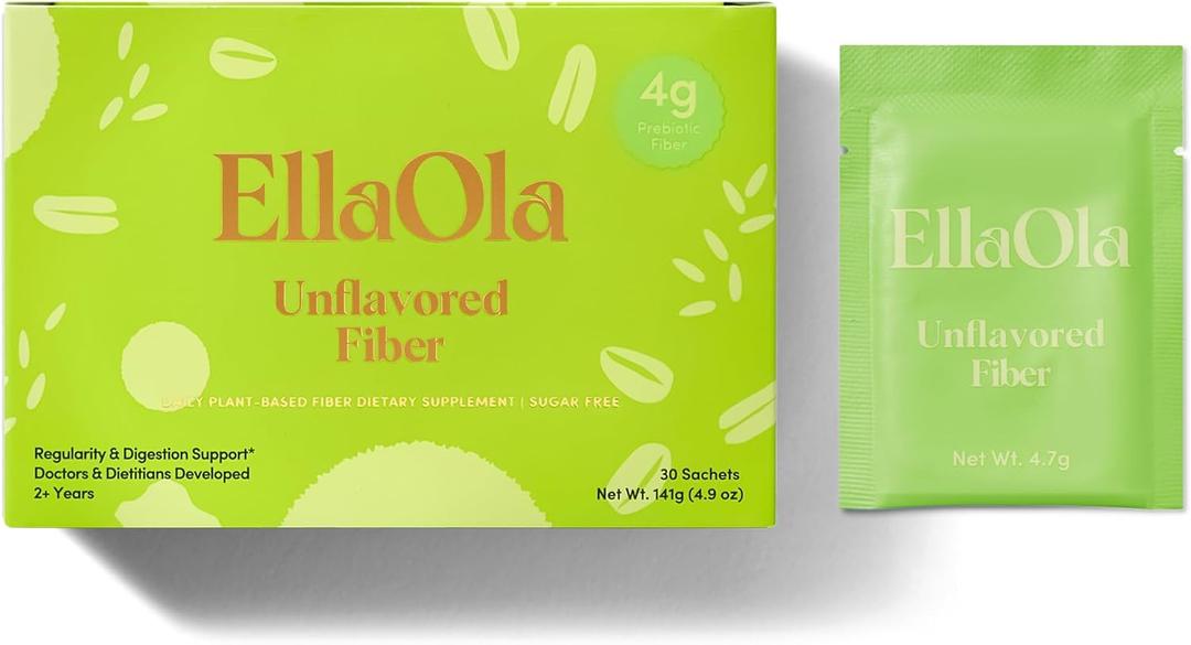 ELLAOLA Kids Fiber Powder, Tasteless, Made for Picky Eaters, Ages 2+ 4g Fiber Per Serving, 5 Plant-Based Soluble + Insoluble Fibers, Zero Sugar, Easy to Mix into Any Food or Drink, 30sachets