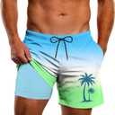 Cozople Men's 5.5" Inseam Swim Trunks Detachable Built-in Compression Liner Quick-Dry Anti-Chafing Design for Water Sports (Blue, L)