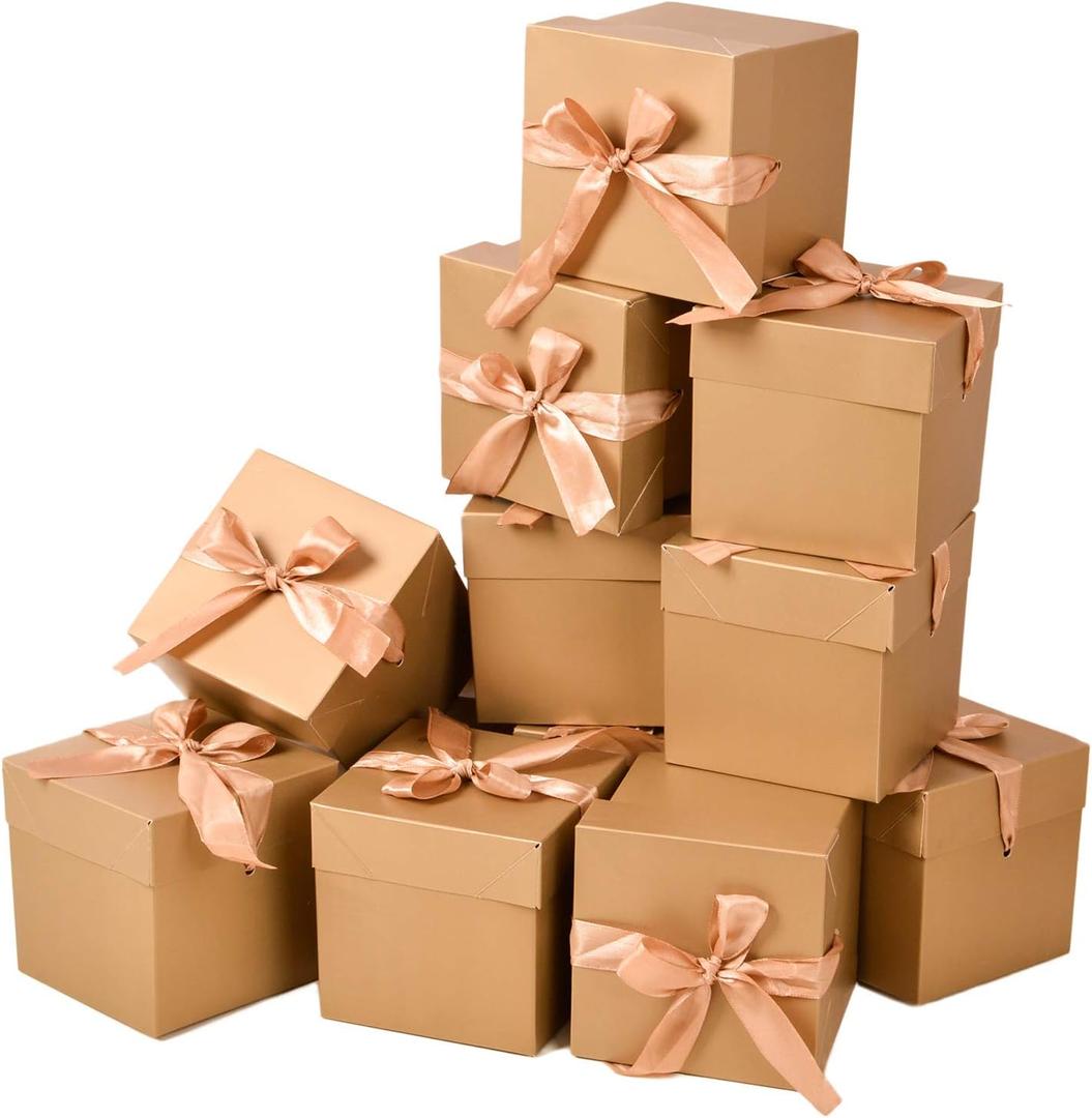 12 Pack Gift Boxes with Lids,Nested Squared Boxes with Lids for Fathers Day, Graduations, Weddings, Birthdays and Christmas,Christmas Gift Box, New Year Gift Box(Gold, 4”×4”×4”)