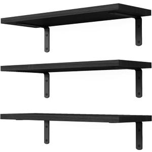 DOLLFIO Floating Shelves, 3 Sets Wall Wooden Shelves for Dcor, Mounted Bathroom Shelf Storage, Book Wall, Bedroom, Living Room Black, HM02, 16.5*5.9*0.6 inches