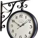 American Iron Vintage Train Station Clock Double Sided Wall Clock, Double Sided Metal Clock, European Antique Silent Double Sided Wall Clock for Patio, Garage, Fence, House, Living Room Art Decoration