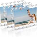 3 Pack Acrylic Picture Frame: 4x6inch Magnetic Picture Frames, Double Sided Magnet Frames,10+10mm Thick Block, Clear Photo Scalloped Frames Freestanding for Desktop Display (Clear, 4X6)