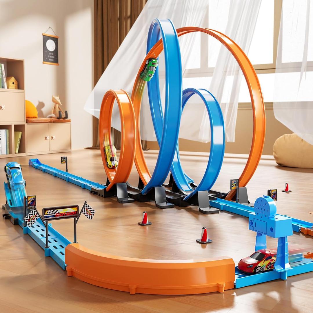 Car Race Track Sets for Kids 3 4 5 6 7 8 9 Years Old - Toy Car Track Set for Boys 3-5 6-8 8-12, Racing Game with 4 Small Cars, Boys Toy, Gifts for Girls 3-8