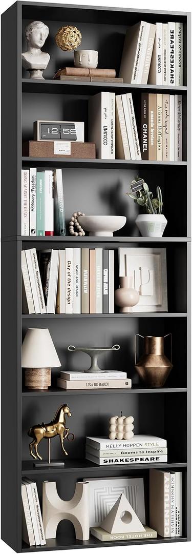 FACBOTALL 82" Tall Bookshelf, 7-Tier Open Shelves Bookcase, Freestanding Display Storage Shelves, Tall Bookcase Home Decor Furniture for Home Office, Living Room, Bedroom, Black