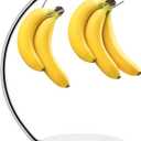 Livabber Banana Holder with Marble Base, Metal Banana Hanger Modern Tree Stand with Hook, Stylish Banana Keeper Fresh Fruit Storage Organizer Freestanding for Kitchen Countertop (Chrome, Double Hook)