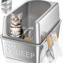 XXL All Stainless Steel Sifting Litter Box with Lid,Sifting Cat Litter Box for Wood Pine Pellets,16''High Sides Sifter Litter Pan System,Odor Control,Easy to Clean,with Liners and Scoop
