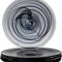 Vikko Dinner Plates, Set of 6 Black Alabaster Plates, 11" Plate with Marbelized, Swirl Design, Elegant Glass Plate, Dishwasher Safe