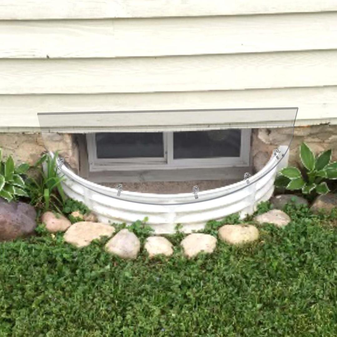Clear Basement Window Well Covers Outside 41" X 18", Heavy-Duty Polycarbonate Egress Window Well Covers, UV Resistant, Tear-Resistant, Waterproof, Windproof (Only Cover)
