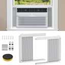 Window AC Side Panels with Frame Set, Fits Most 10,000 BTU UnitsAccordion Filler Curtain Replacement with Accessories for Window Air Conditioner Units, White