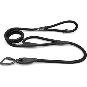 Rope Dog Leash with Two Handles, 6 Foot Heavy Duty Dog Leash with Aviation Aluminum Auto Locking Carabiner, Strong Nylon Pet Lead for Small, Medium, Large Dogs (Black, 6FT-Two Handle)
