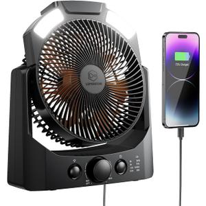 Camping Fan with LED Lantern, 8 Inch 20000mAh Battery Operated Desk Fan with Timer, High Velocity Stepless Speed Control, Quiet, 180 Rotation USB Portable Fan for Outdoor, Hurricane, Emergency