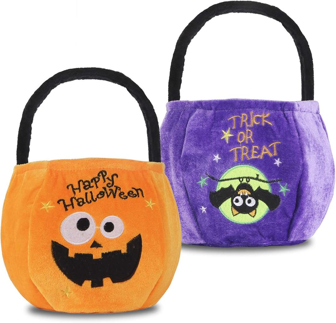 YIVEKO 2 Pieces Halloween Trick or Treat Bags for Kids Candy Gags Large Reusable Pumpkin Bags Tote Canvas Bag for Trick or Treating Party Favor Bags for Halloween