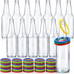 Covzoe 72 Piece Ring Toss Game Set, Includes 12 Pack Fun Target Glass Bottles and 60 Pieces Plastic Colorful Rings, Outdoor Carnival Party Toss Game Accessories for Family Backyard Sport Activity