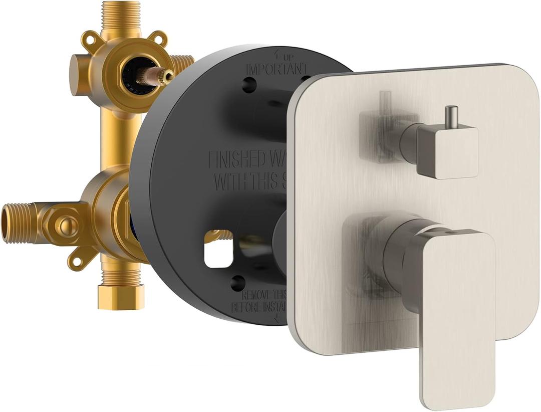PULSE ShowerSpas 3007-RIVD-BN Two Way Tru-Temp Pressure Balance 1/2" Rough-In Valve with Square Brushed Nickel Trim Kit
