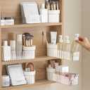 Medicine Cabinet Organizer, Stackable Narrow Makeup Organizer with Brush Holder, Mirror Cabinet Shelves for Kitchen, Bathroom Cabinet, Counter, Vanity (Transparent)