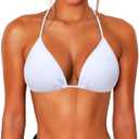 OZICERD String Bikini Tops for Women Bathing Suit Swim Tops Sexy Triangle Bikini Top Black (White, XL)