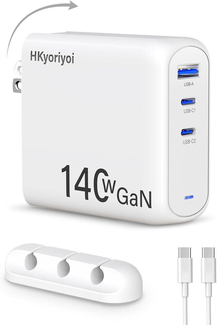 140W USB C Charger, PD3.1 GaN 3-Port Fast Laptop Charger Block 140W Fast Charging Power Adapter for MacBook Pro 16'', Dell XPS, iPad Pro, Galaxy, iPhone 16/15 Pro, Chromebook, Power Bank