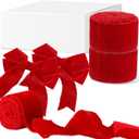 6 Yards Velvet Wrapping Ribbon, 2 Roll Wedding Silk Frayed Handmade Velvet Ribbon for Wrapping Wedding Bouquet Invitation Cards Handmade Crafts Bouquet Gift Wreaths Decor (Red, 2 Inch)