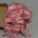 WSTAR Pink Bob Wavy Wig with Bangs - 14inch Short Bob Wavy Pink Wigs for Women, Shoulder Length Synthetic Hair with Bangs,Colorful Curly Wigs for Halloween Costumes Cosplay Daily
