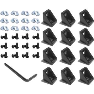 12Sets 2020 Series Aluminum Extrusion Black Connectors,12 pcs 2020 Aluminum Profile Corner Brackets,with 24 pcs Sliding T Nuts and Screws for 2020 Extrusion Extrusion Profile Accessories (12Set 1720 Black Bracket)
