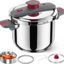MICHELANGELO Stovetop Pressure Cooker Stainless Steel, 8.5 qt, 304 Stainless Steel, 6-Fold Safety System, One-Hand Easy-Open Lid, 2 Pressure Settings, Induction Compatible, Steamer Basket & Glass Lid